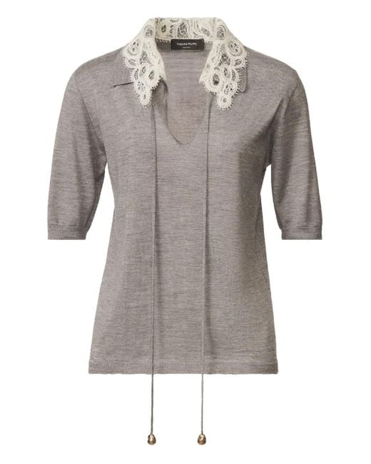 Fabiana Filippi Top Met Korte Mouwen En Kanten Kraag in het Gray