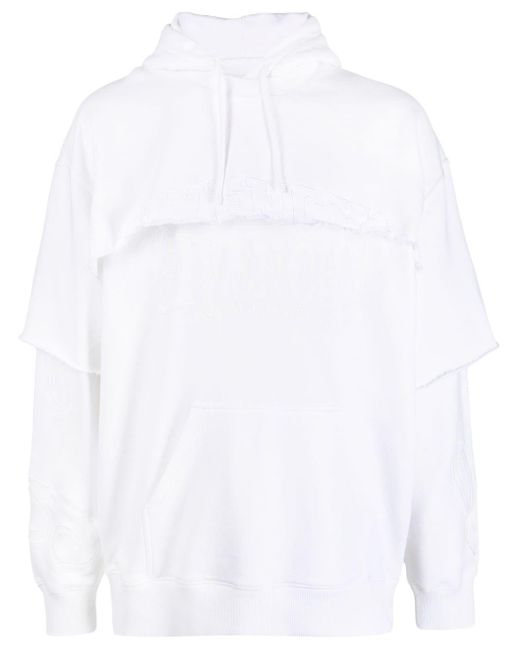 Givenchy White Layered Drawstring Cotton Hoodie for men