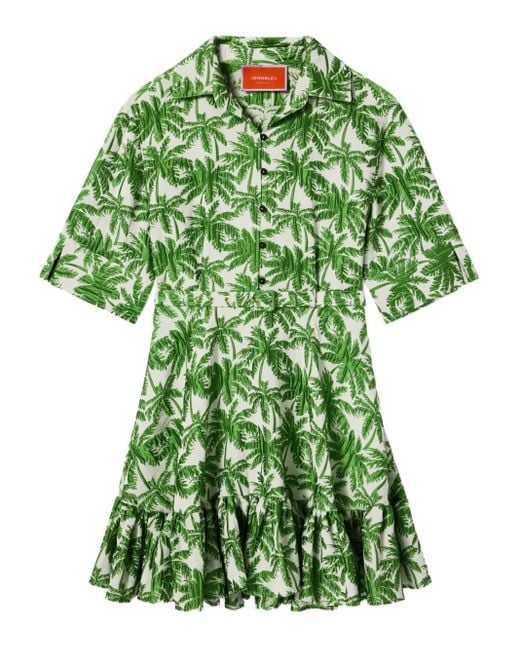 LaDoubleJ Green Gerüschtes San Pietro Minikleid mit Palmen-Print
