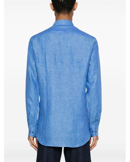 Etro Leinenhemd mit Pegaso-Stickerei in Blue für Herren