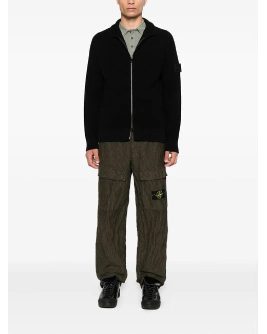 Stone Island Black Ribbed Zip-Up Cardigan for men