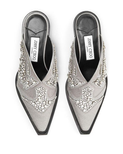 Jimmy Choo White Cece 60 Crystal-embroidered Mules