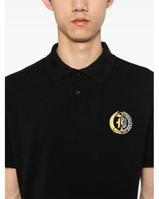 Just Cavalli Black Logo-Print Piqué Polo Shirt for men
