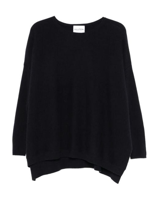 Kujten Black Cashmere Boat-Neck Sweater