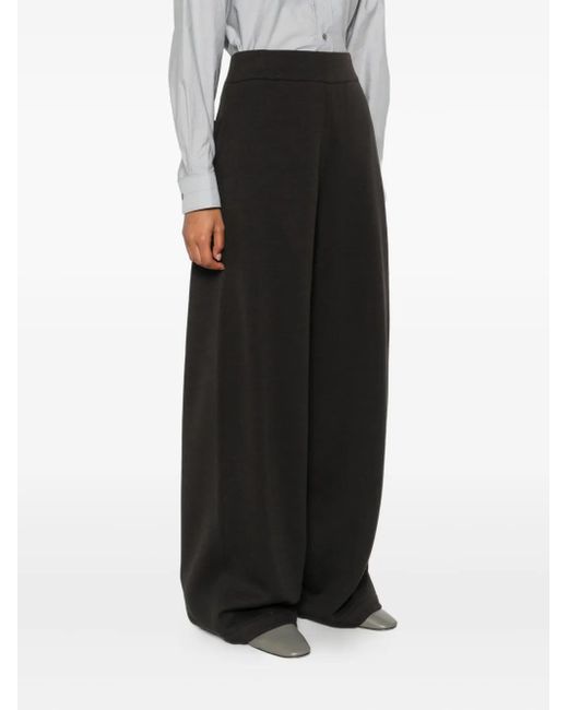 Lemaire Black Wool And Cotton Wide-Leg Trousers