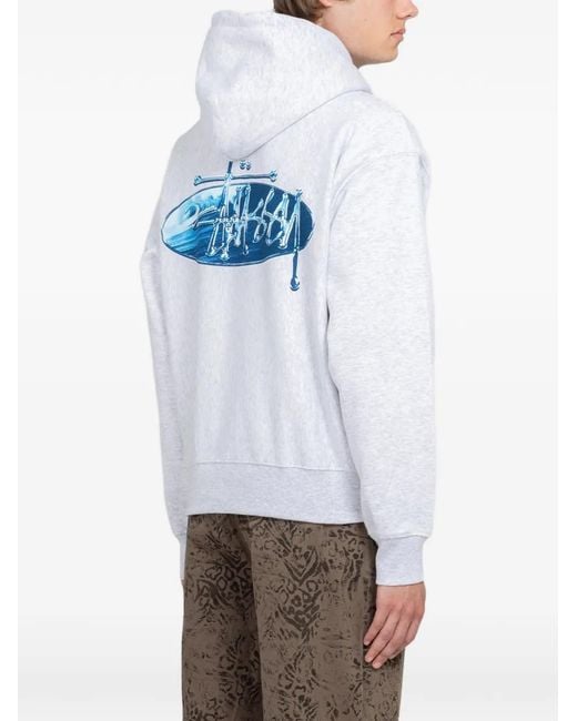 Stussy White Logo-Print Hoodie