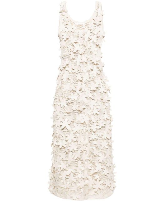Chloé White Gestricktes Kleid mit Blumenapplikation