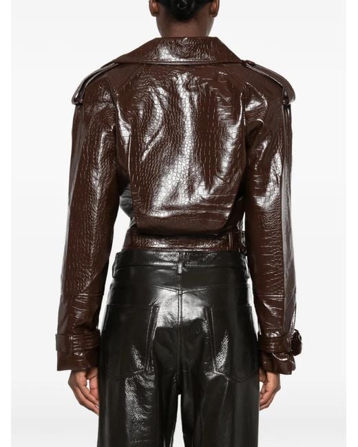 Twentyfourhaitch Brown New Bulut Croc-Effect Biker Jacket