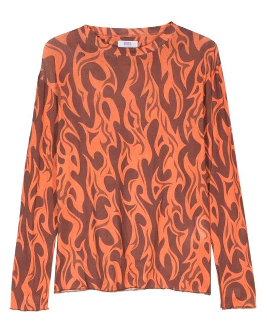 ERL Orange Flame-print Cotton T-shirt