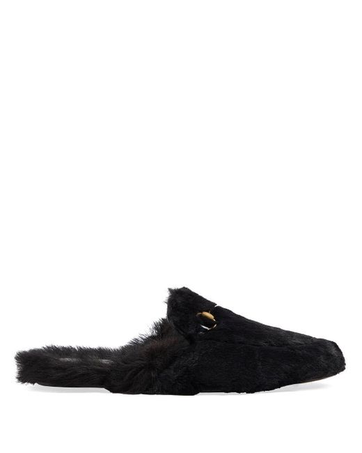 Gucci Black Princetown Shearling Slippers for men