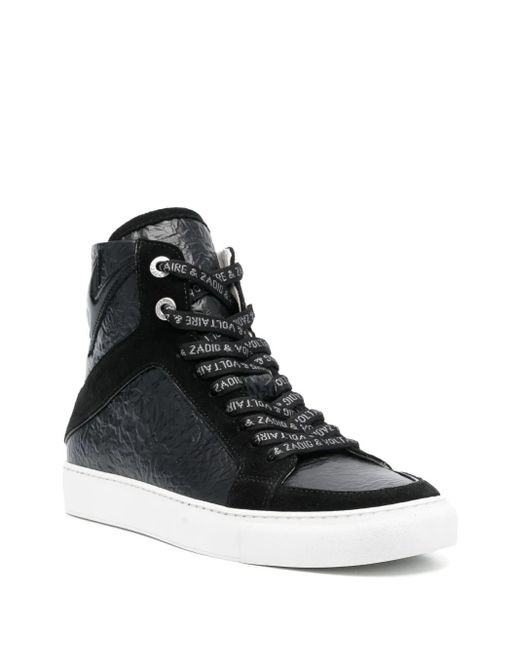 Zadig & Voltaire Black High Lash Crinkled-Finish Leather Sneakers