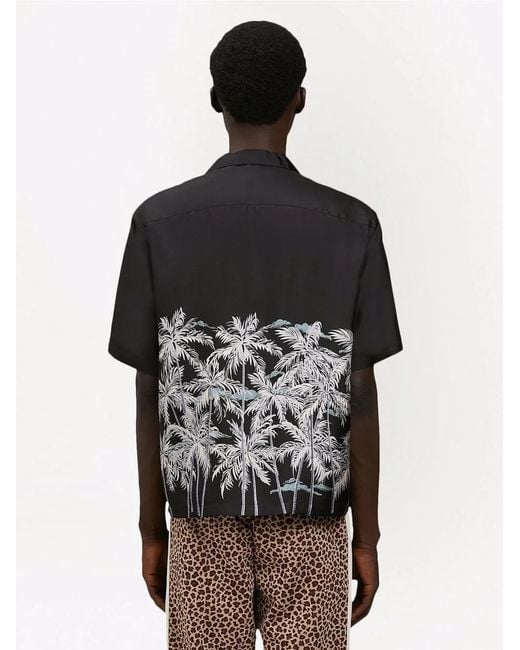 Palm Angels Black Palm Tree-Print Silk Shirt for men
