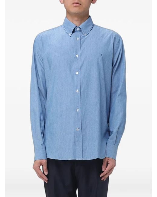 Brooksfield Blue Button-Down Embroidered-Logo Shirt for men