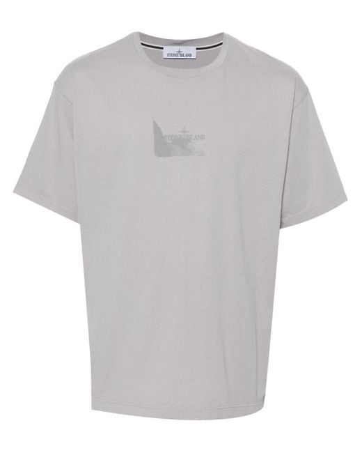 Stone Island Gray Logo-print Cotton T-shirt for men