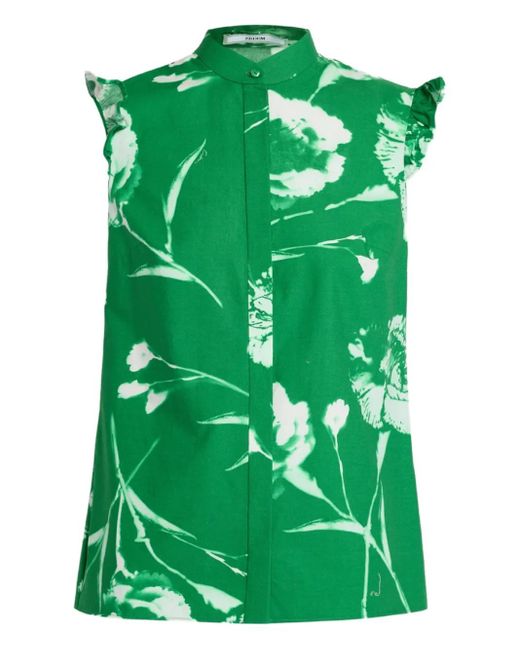 Erdem フローラル ラッフルブラウス Green