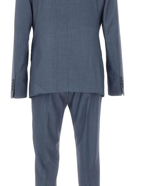 Emporio Armani Blue Two-Button Peaked-Lapels Single-Breasted Suit for men