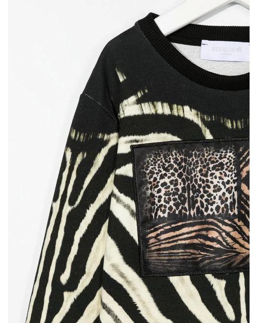 Roberto Cavalli Black Animal-Print Crewneck Sweatshirt for men
