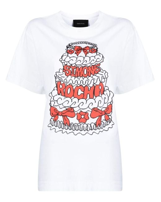 Simone Rocha White Cake T-Shirt mit grafischem Print