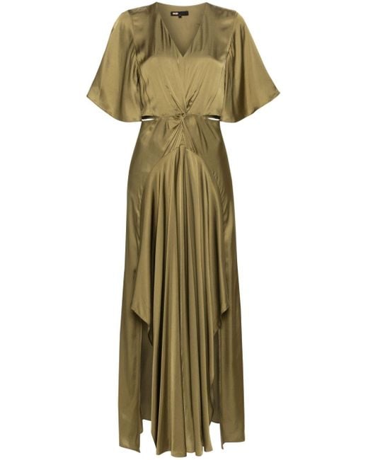 Maje Green Knot-Detailed Satin Dress