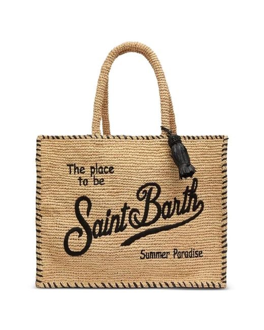 Mc2 Saint Barth Natural Sac À Main En Raphia À Broderies