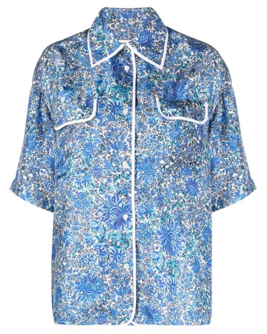 Sandro Blue Floral-print Silk Shirt