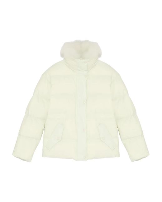 Yves Salomon White Leather-Trim Puffer Jacket