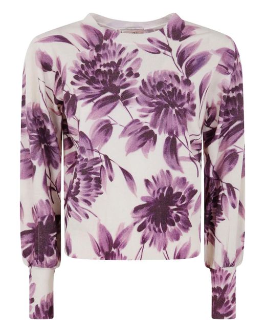 Twinset Trui Met Bloemenprint En Ballonmouwen in het Purple