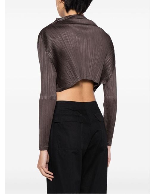 Pleats Please Issey Miyake Pleated Cropped Top Black