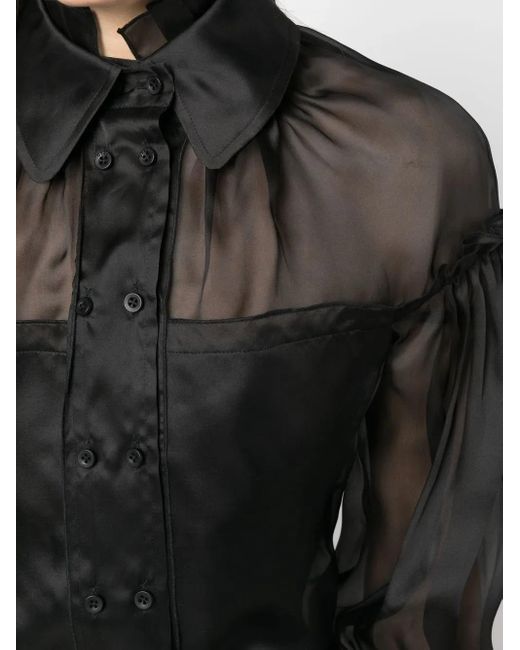 032c Black Sheer-Panel Detail Blouse
