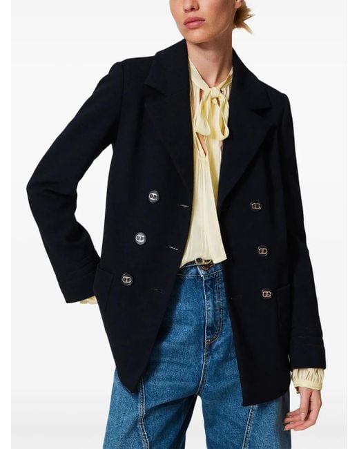Twinset Blue Embroidered Double-Breasted Jacket
