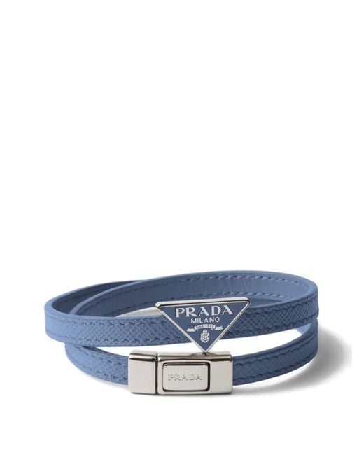 Prada Blue Saffiano Leather Bracelet for men