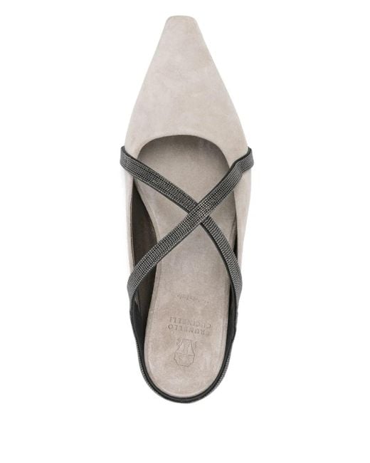 Brunello Cucinelli White Slipper Mit Monili-Kette