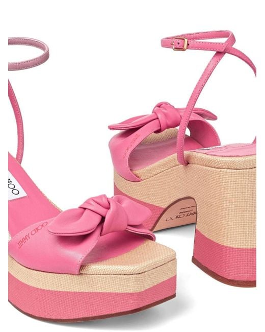 Jimmy Choo Pink Ricia 95mm Platform Leather Sandals
