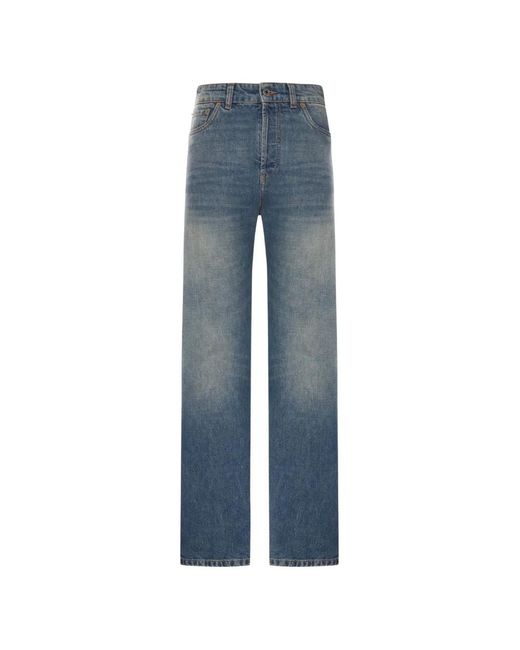 Miu Miu Blue Logo-Embroidered Faded-Effect Jeans