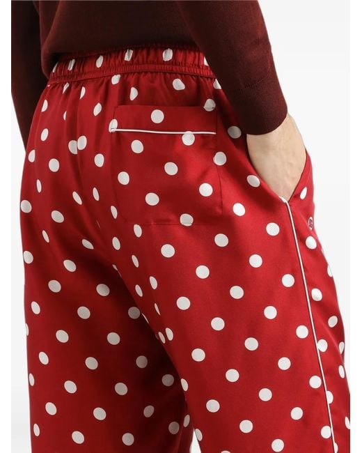 Dolce & Gabbana Red Polka Dot-Print Vanity Silk Twill Trousers for men