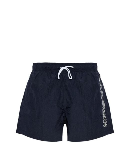 Emporio Armani Blue Logo Print Swim Shorts for men