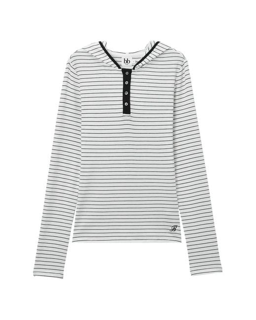 B+ AB White Striped Hooded Top