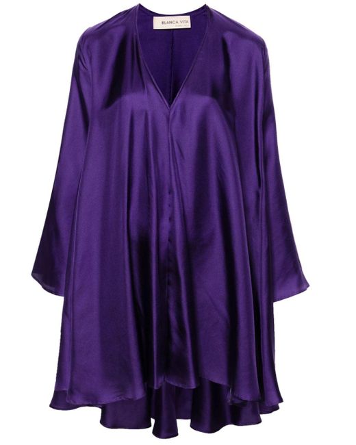 Robe courte en soie à col v Blanca Vita en coloris Purple
