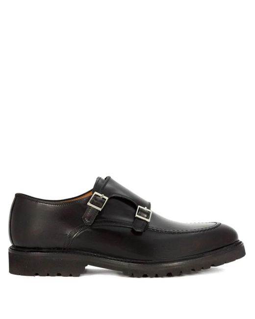 Berwick Shoes Black Double Buckle-Fastening Leather Loafers for men