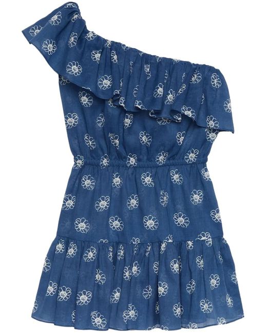 Gucci Blue Daisy-Print One-Shoulder Dress
