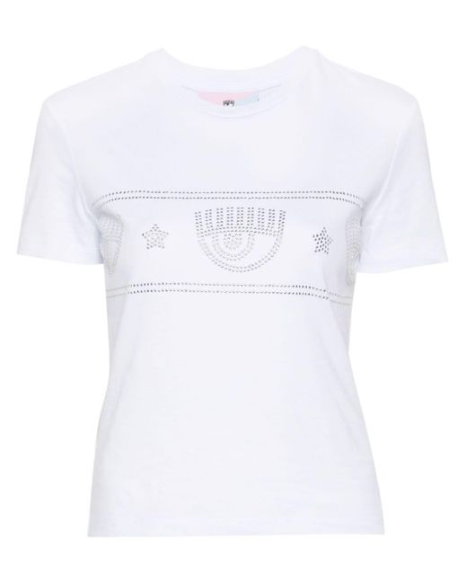 Chiara Ferragni White T-Shirt mit Nieten