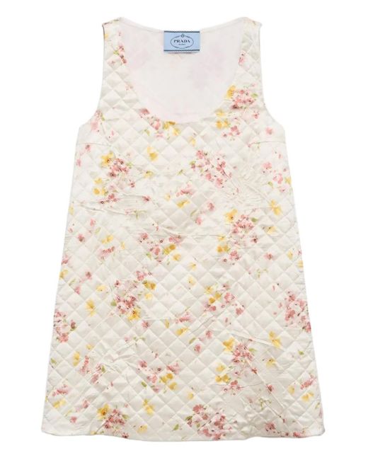 Prada Natural Gestepptes Satin-Minikleid Mit Blumen