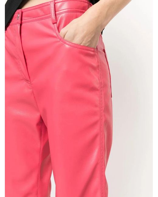 MSGM Pink Faux-Leather Straight-Leg Trousers