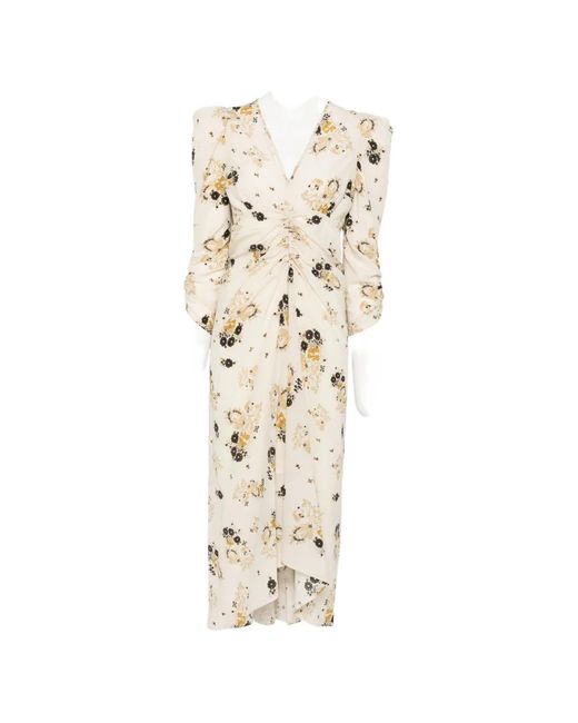 Isabel Marant White Albini Floral-Print Ruched Midi Dress
