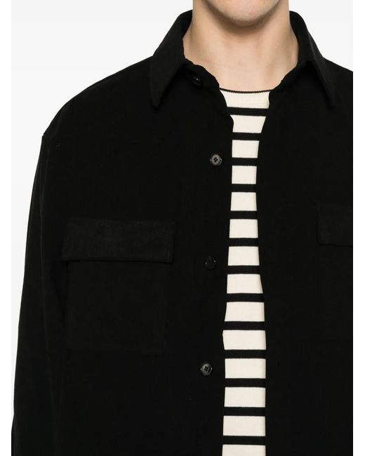Karl Lagerfeld Black Corduroy-Texture Flap-Pocket Overshirt for men