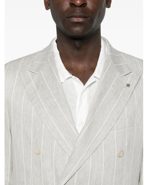 Tagliatore White Double-Breasted Striped Suit for men