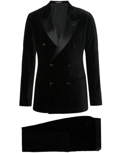 Emporio Armani Doppelreihiger Anzug aus Samt in Black für Herren