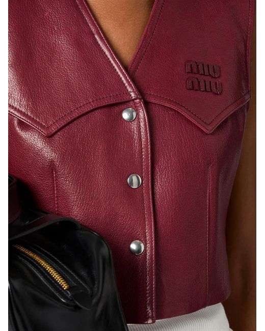 Miu Miu Red Snap-Button Leather Vest