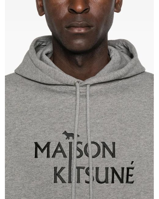 Maison Kitsuné Gray Relaxed Fit Cotton Hoodie With Bold Logo for men