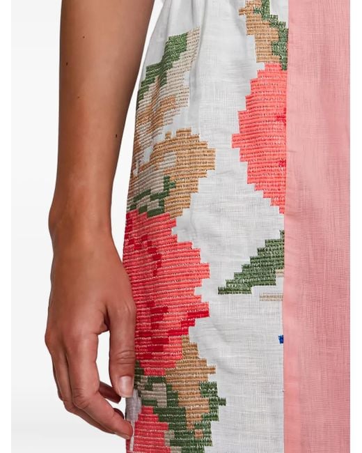 Greek Archaic Kori Pink Elasticated-Waist Floral Trousers